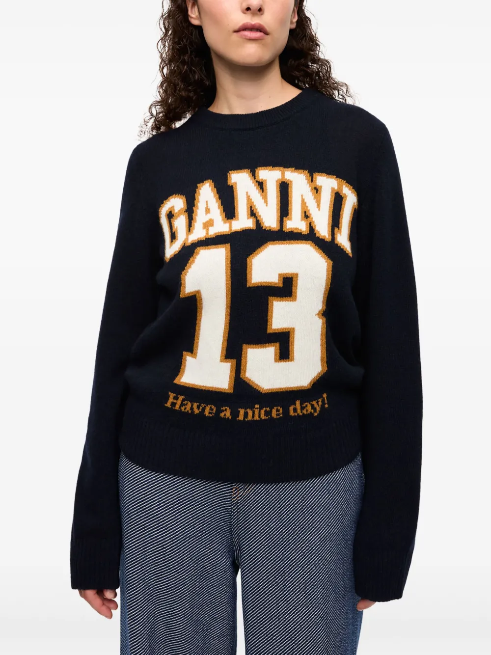 GANNI Sweater met logo jacquard Zwart