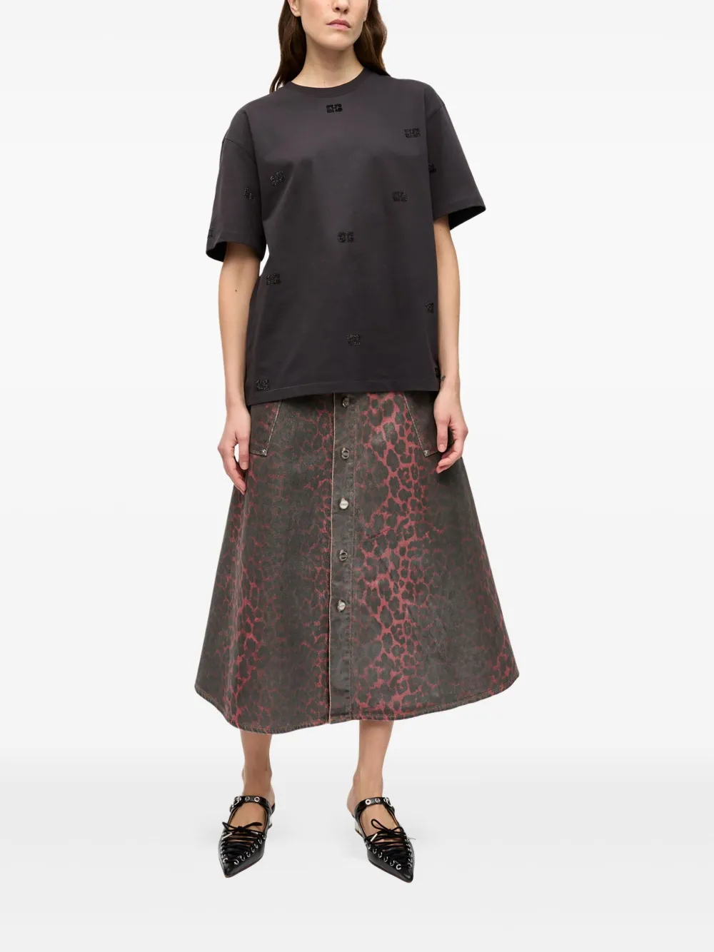 GANNI Midi-rok met luipaardprint - Grijs