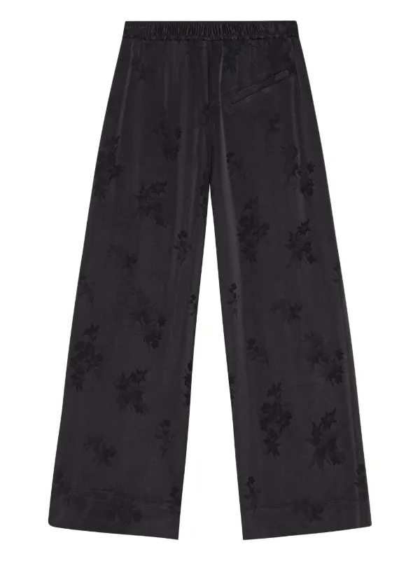 GANNI ブラック ワイドパンツ プリーツ入り GANNI ストライプ ワイドパンツ | ブラック | FARFETCH JP