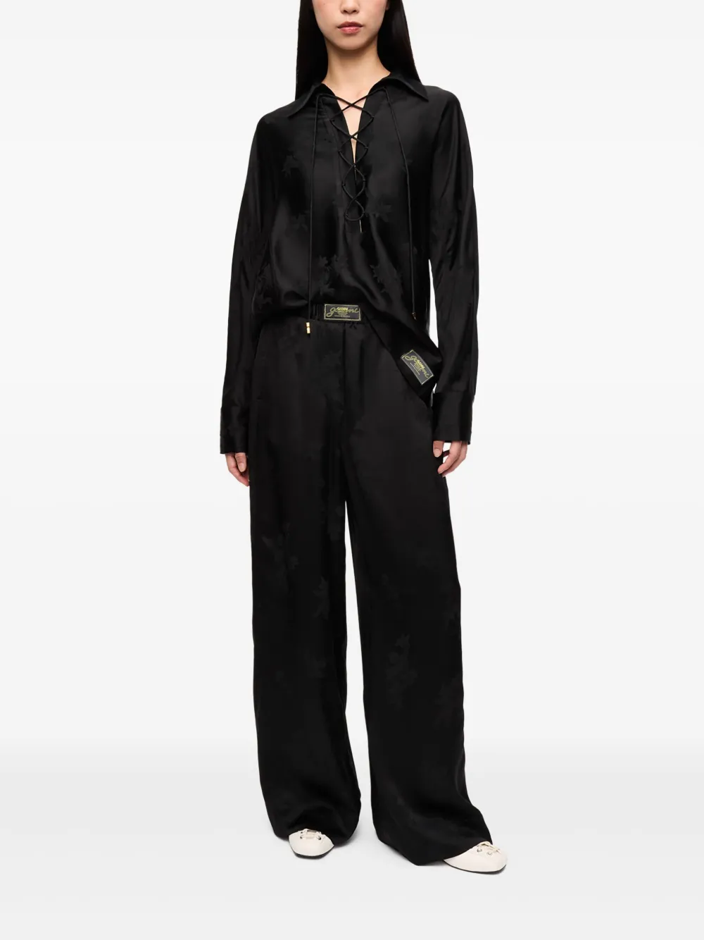 GANNI Broek met bloemen-jacquard - Zwart