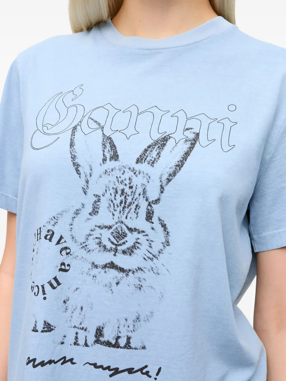 GANNI T-shirt met Bunny-print Blauw