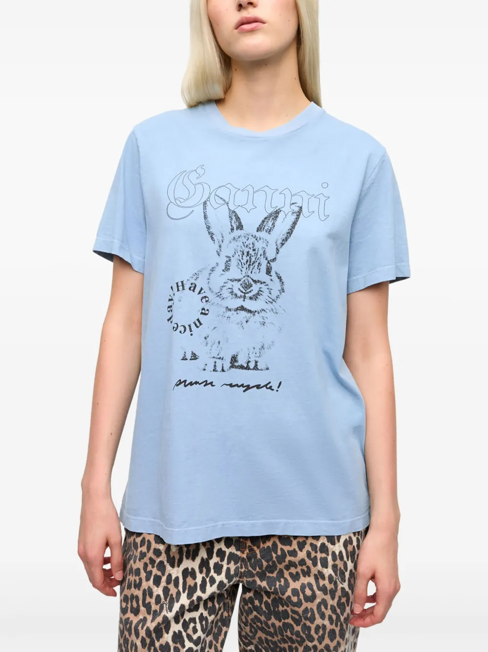 GANNI T-shirt met Bunny-print Blauw