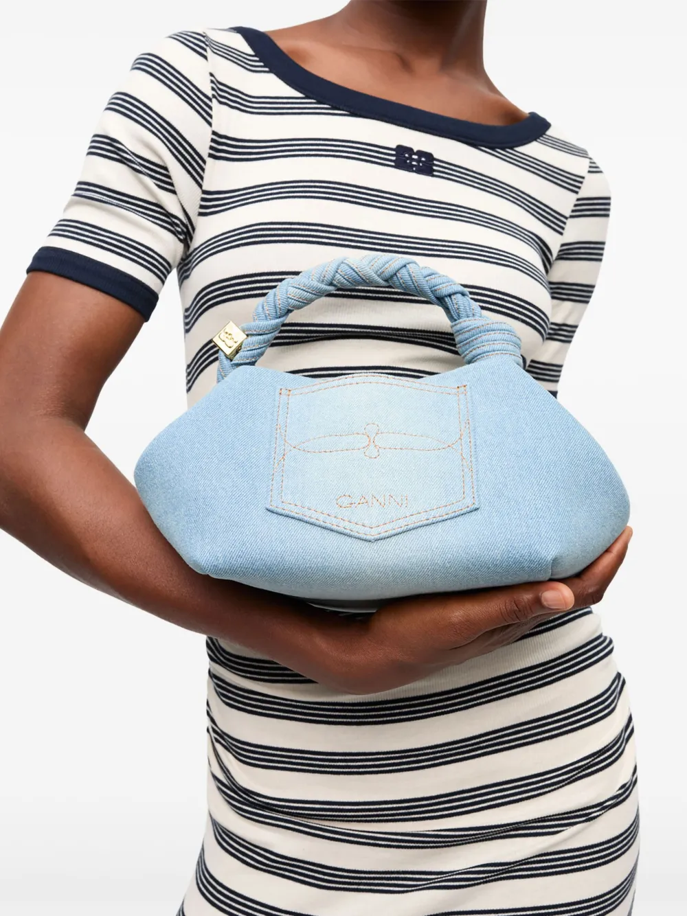 GANNI Bou kleine denim crossbodytas Blauw