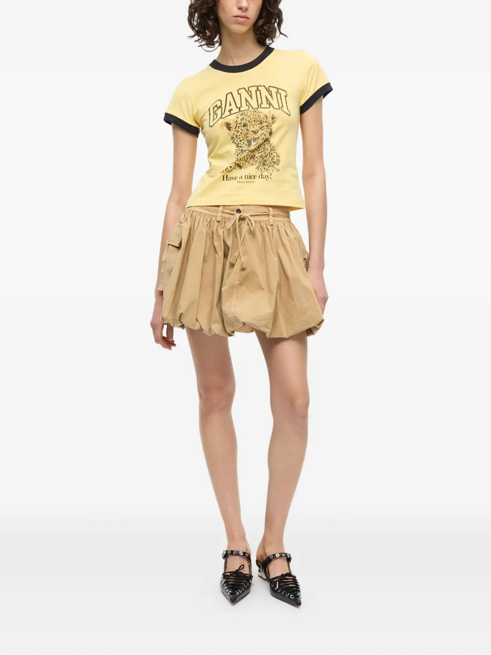 GANNI Leopard T-shirt Geel