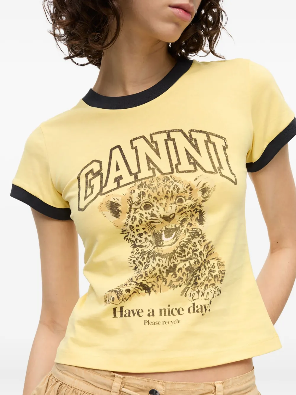 GANNI Leopard T-shirt Geel