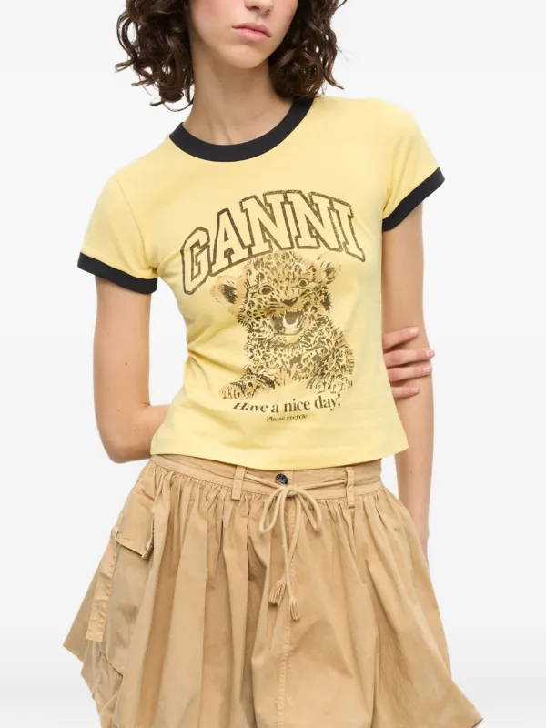 GANNI レオパード Tシャツ | イエロー | FARFETCH JP