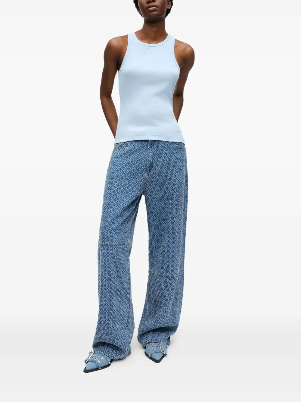 GANNI Tanktop met geborduurd logo Blauw