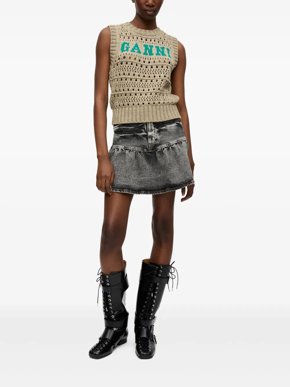 GANNI Mini-rok met whisker-effect - Zwart