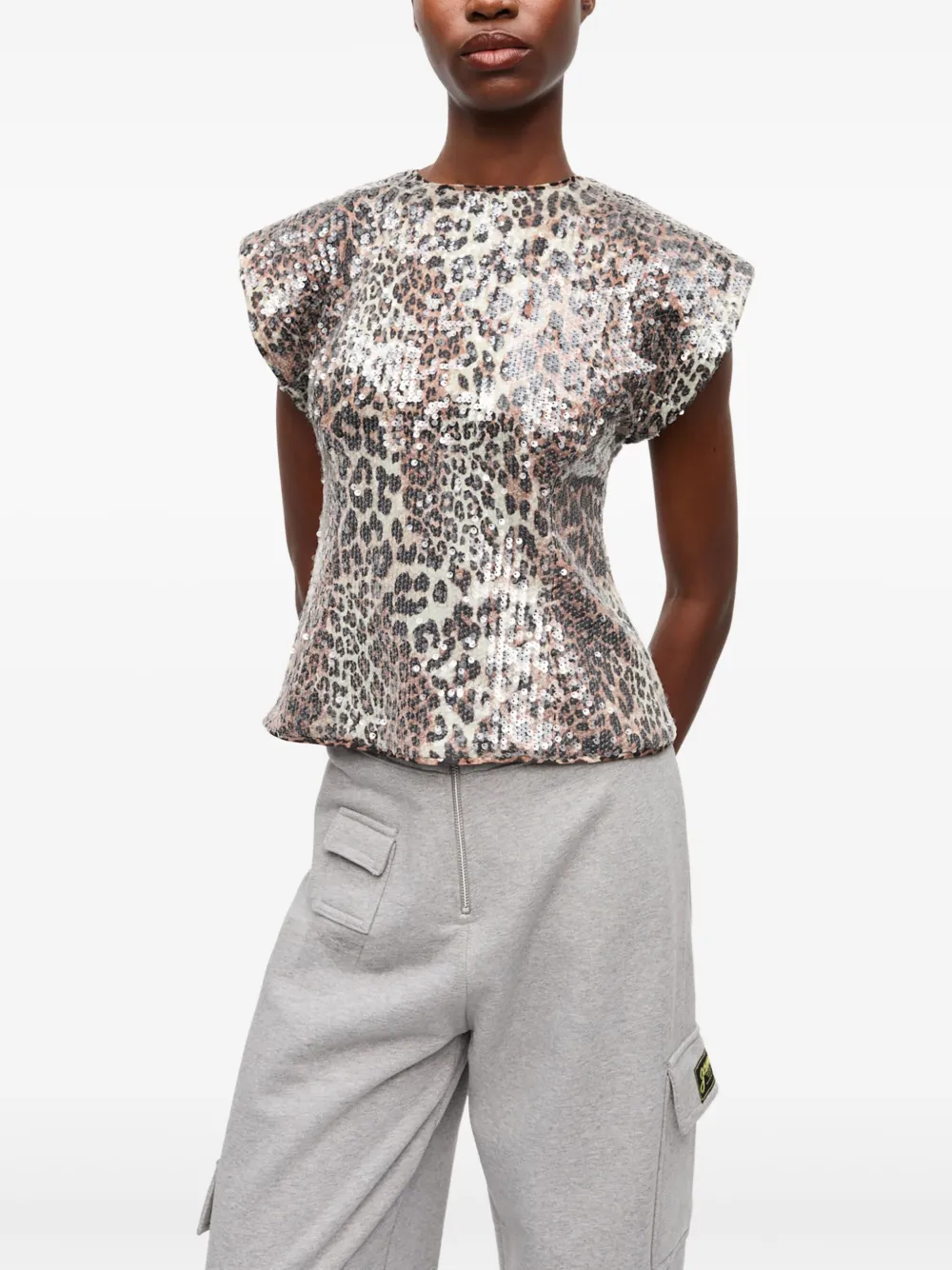 GANNI Blouse met luipaardprint Beige