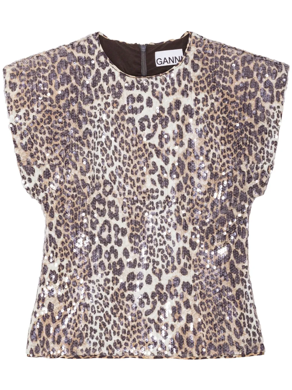 Ganni Leopard Blouse With Sequins In Neutrals