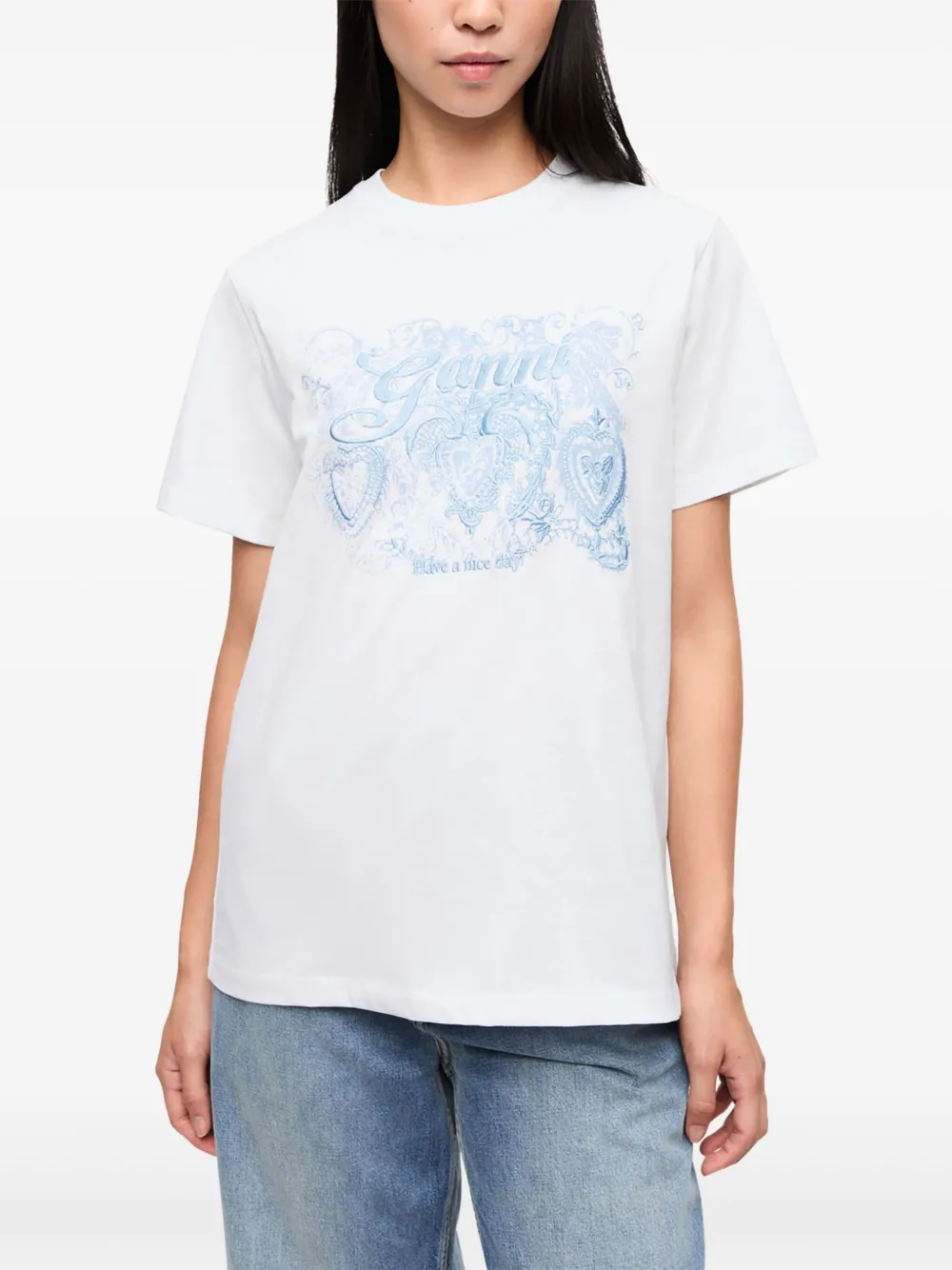 GANNI motif-embroidered T-shirt