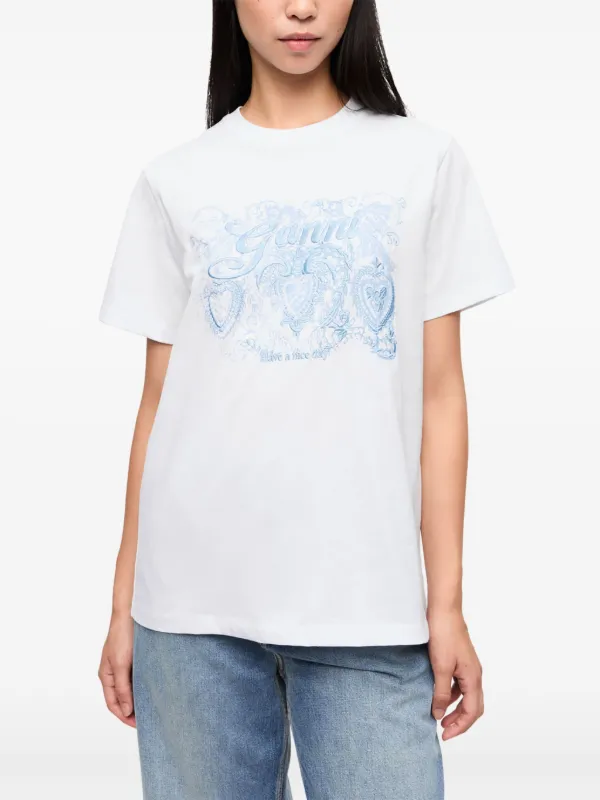 GANNI motif-embroidered T-shirt | White | FARFETCH