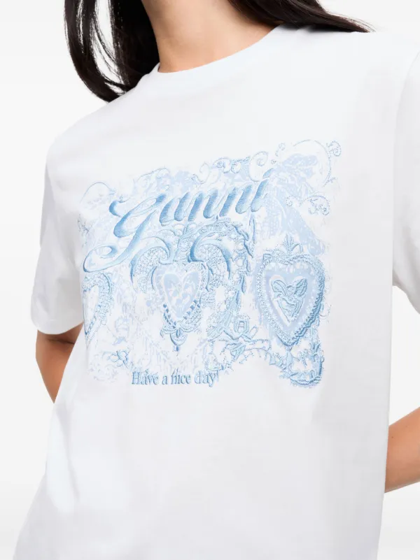 GANNI motif-embroidered T-shirt | White | FARFETCH