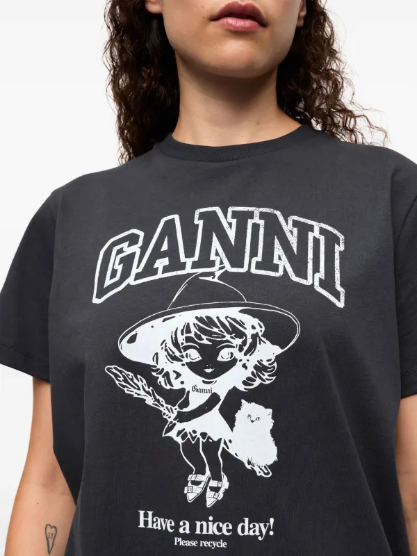 GANNI 黒 Tシャツ GANNI logo-print T-shirt | Black | FARFETCH