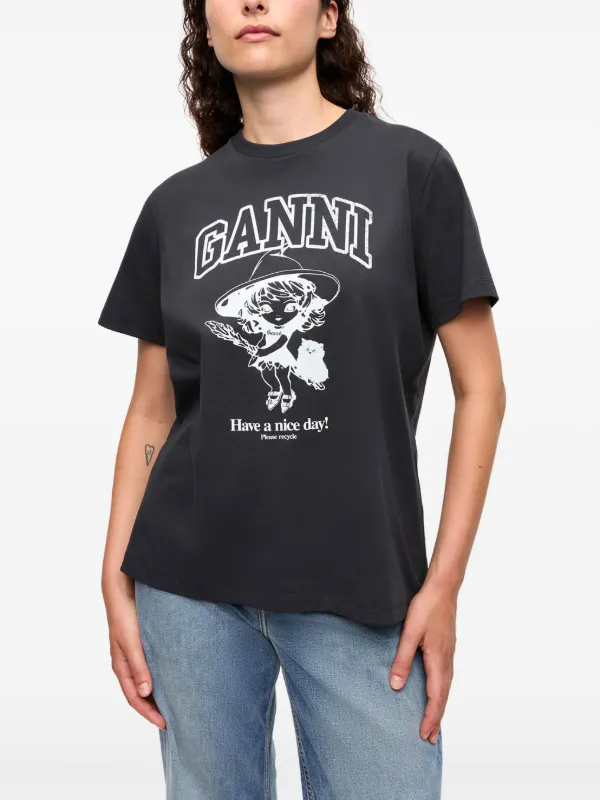 GANNI 黒 Tシャツ GANNI logo-print T-shirt | Black | FARFETCH