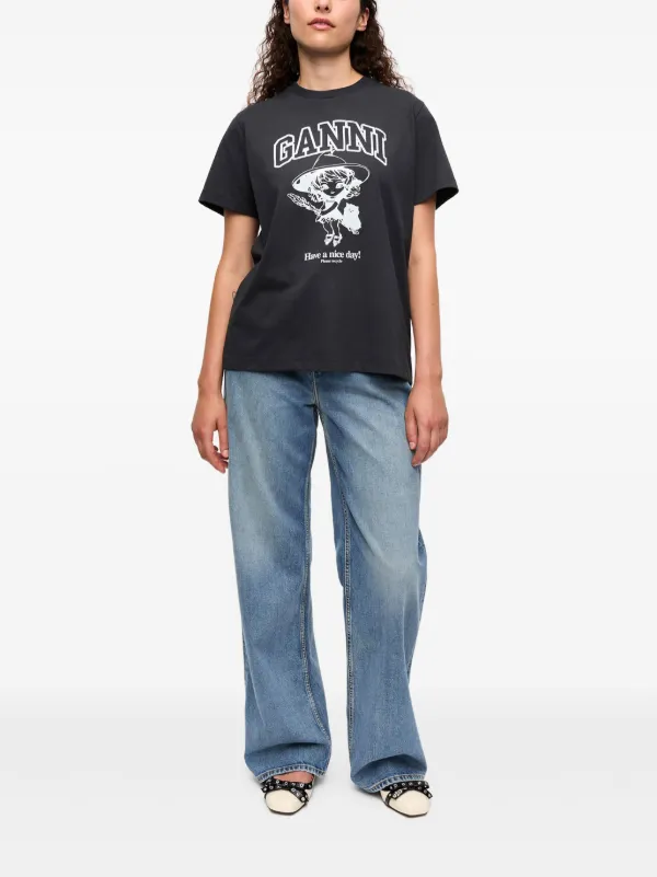 GANNI 黒 Tシャツ GANNI logo-print T-shirt | Black | FARFETCH