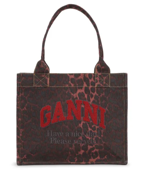 GANNI leopard-print canvas tote bag