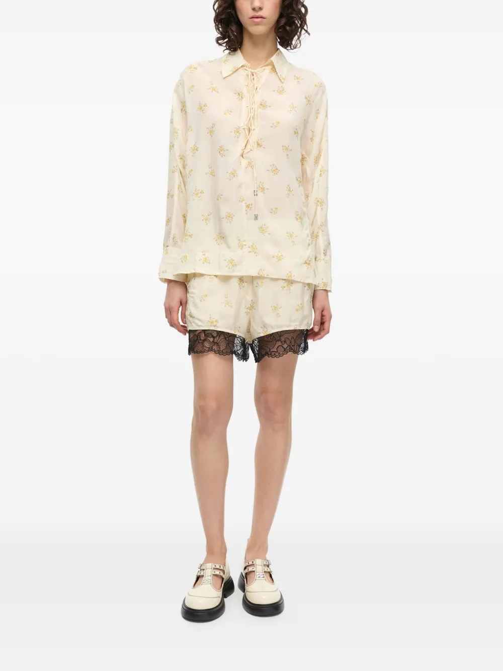 GANNI floral-print blouse - Beige