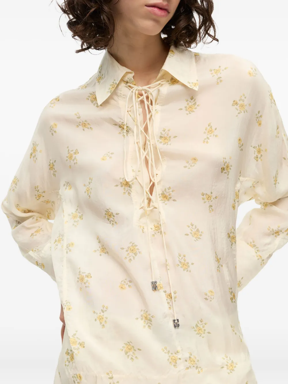 GANNI Shirt met bloemenprint Beige