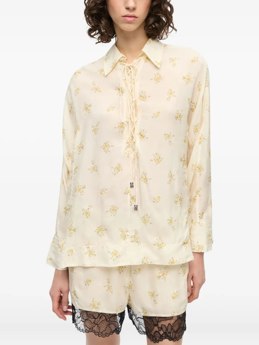 GANNI Shirt met bloemenprint Beige