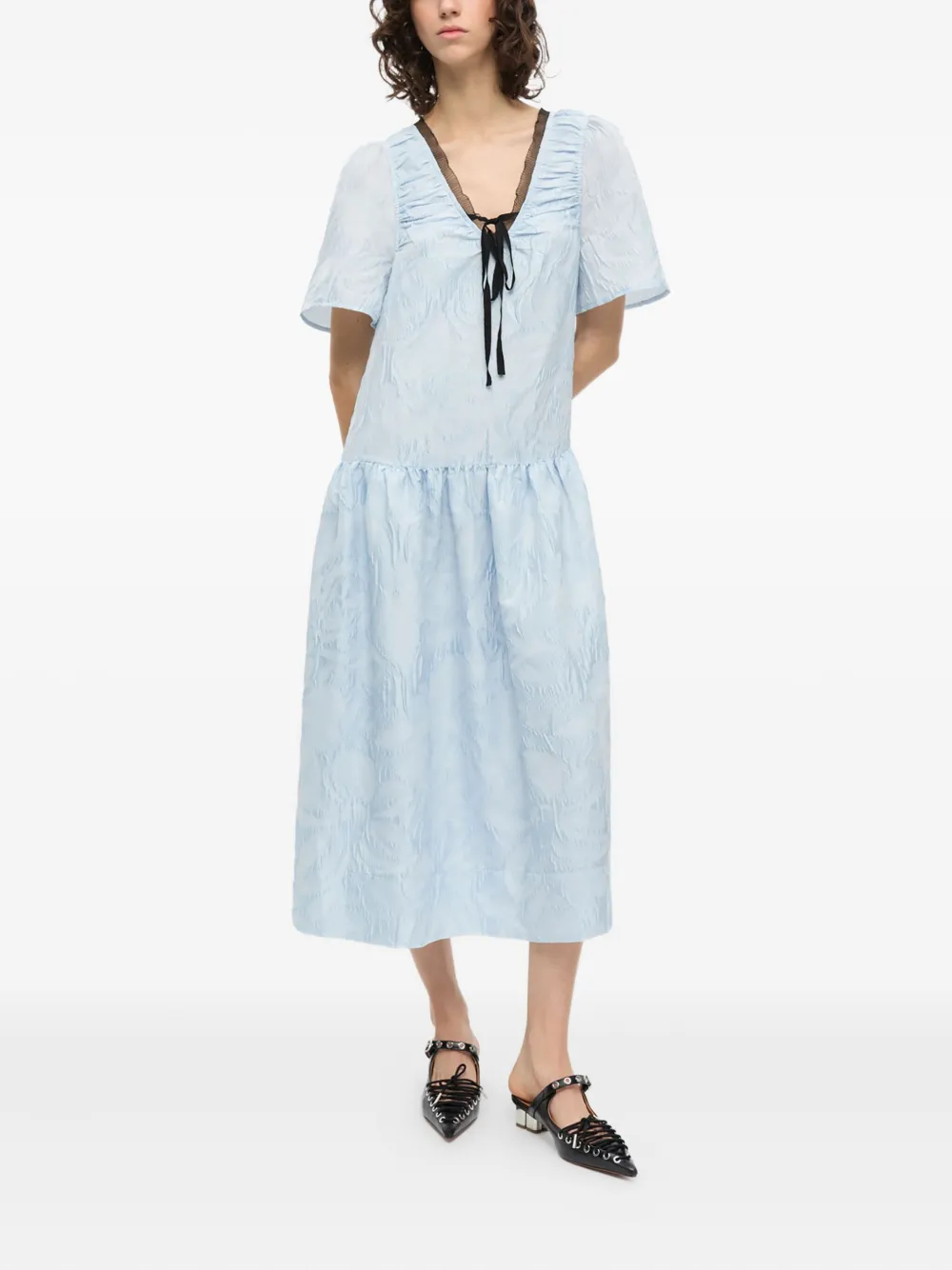 GANNI cloqué midi dress - Blauw