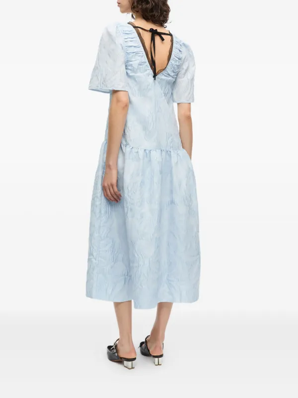 ganni midi dress Black Cotton Poplin V-Neck 9% Elastane. Ganni Floral Pleated Georgette Midi-Dress