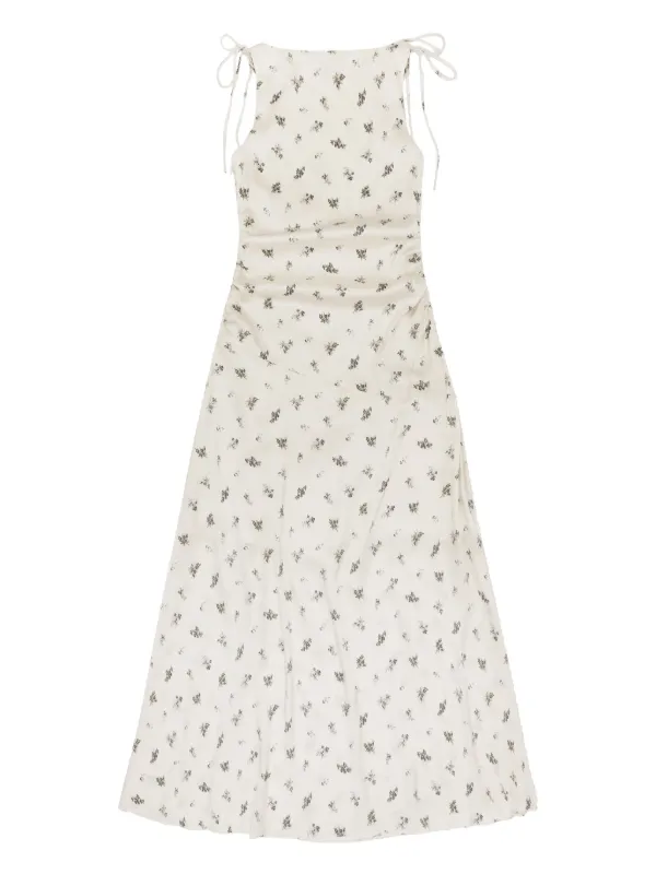 ワンピース GANNI Woman Dress White W0464 099 Bright White White Cotton Poplin Tie String Mini Dress