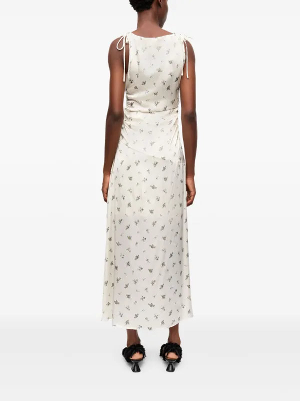 ワンピース GANNI Woman Dress White W0262 135 Egret White Satin Gathered Dress | GANNI US
