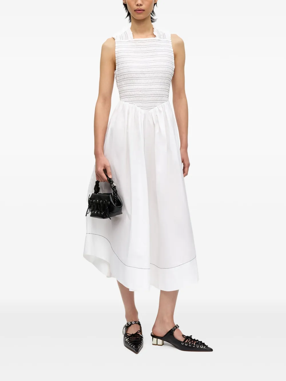 GANNI Midi-jurk met vierkante hals - Wit