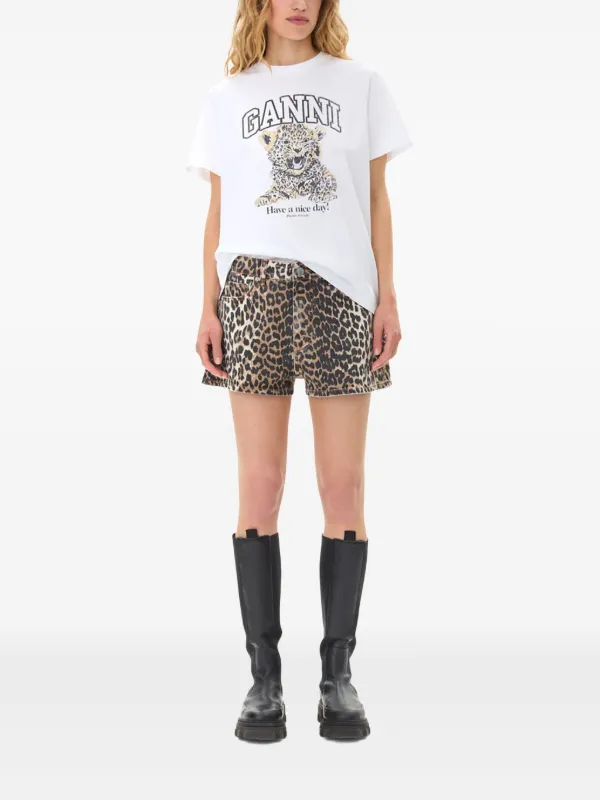 GANNI レオパード ショートパンツ | ブラック | FARFETCH JP