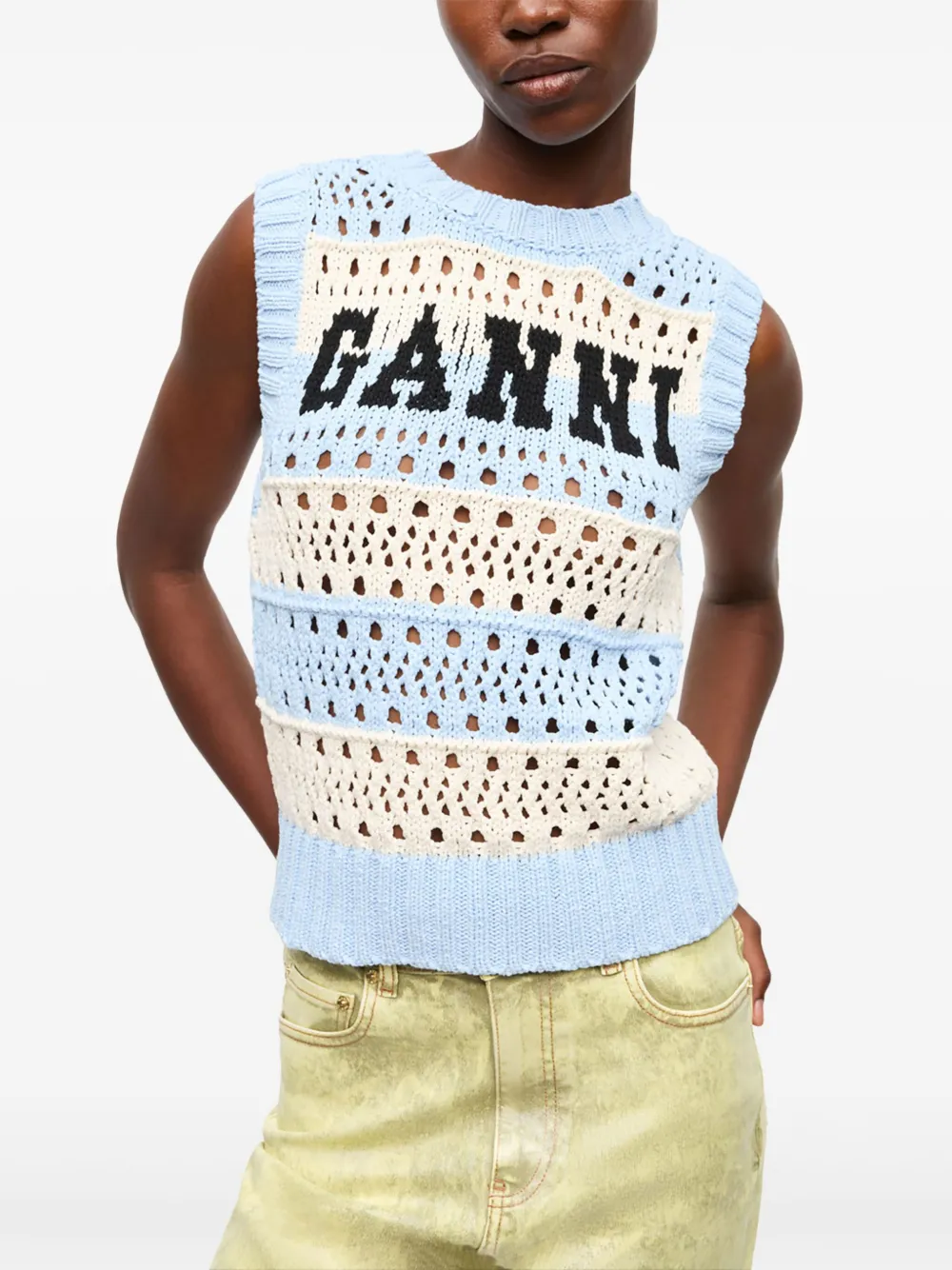 GANNI Gestreepte tanktop Blauw