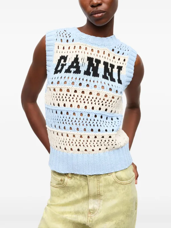GANNI Striped Knit Tank Top | Blue | FARFETCH