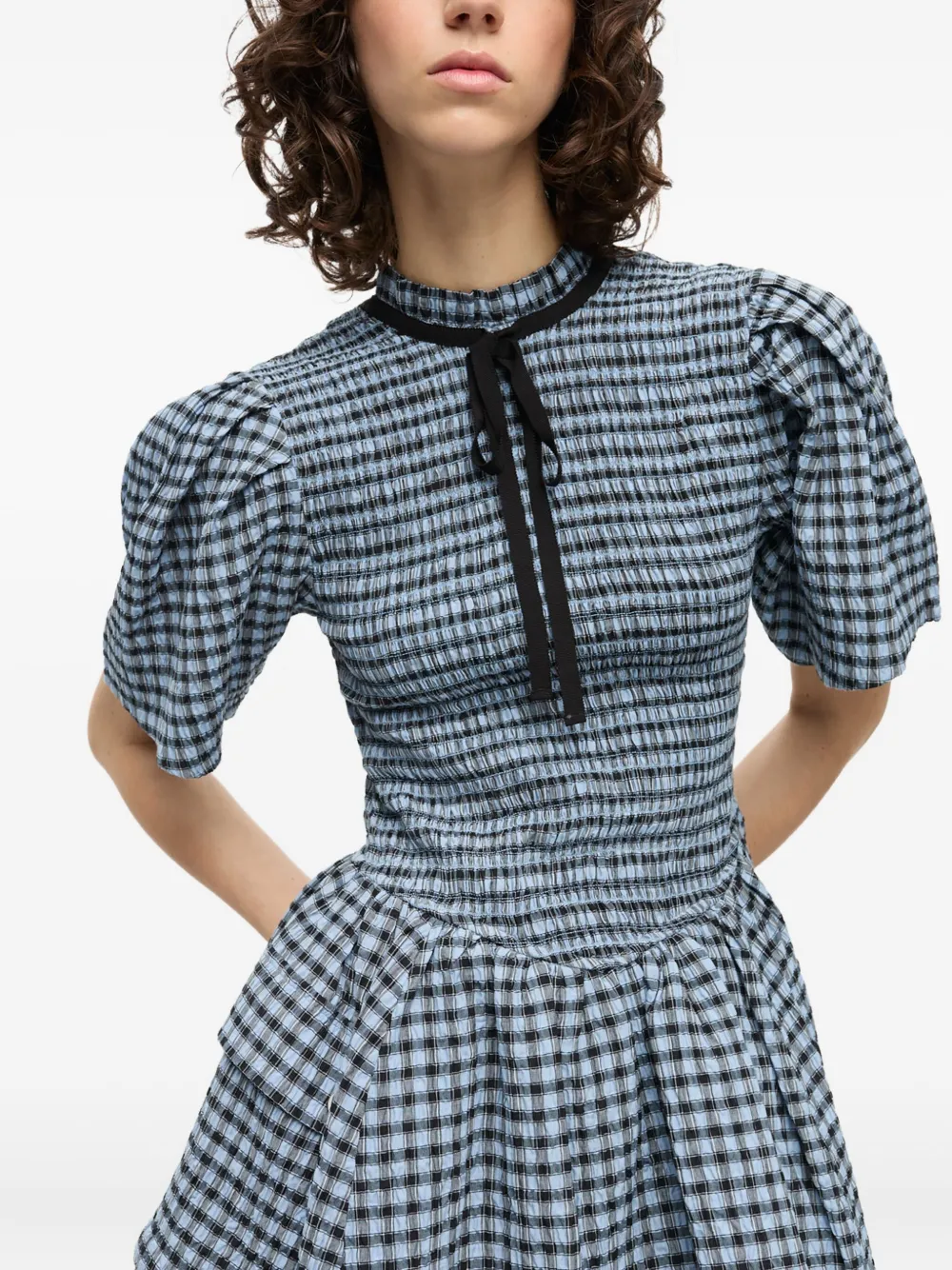 GANNI Geruite mini-jurk Blauw