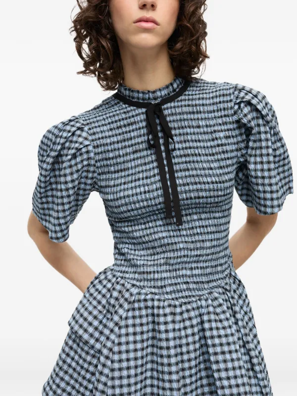 GANNI Checked Seersucker Mini Dress | Blue | FARFETCH