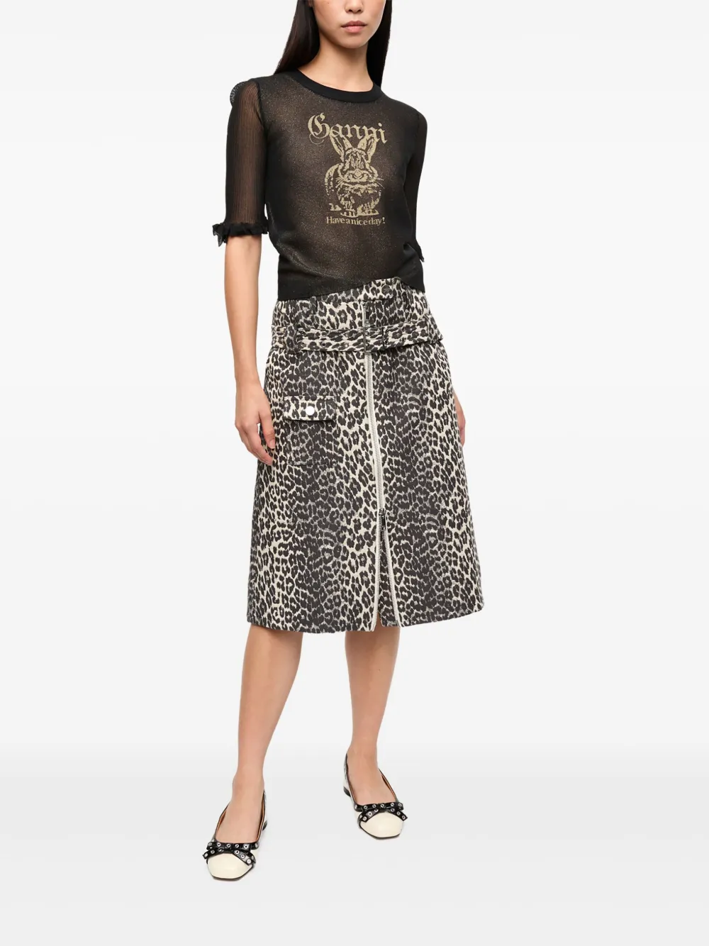 GANNI T-shirt met logo jacquard Zwart