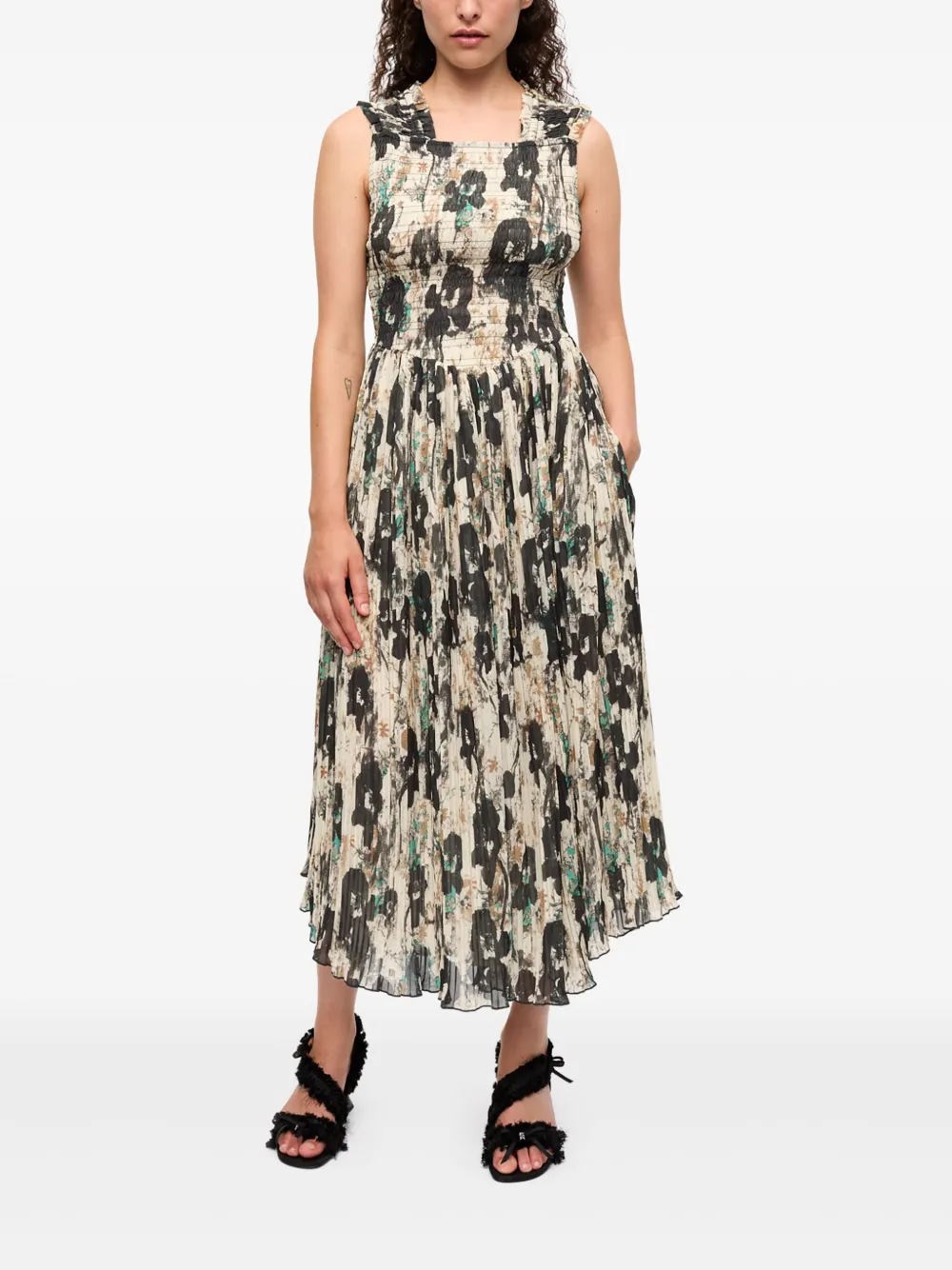 GANNI Jurk met bloemenprint - Beige