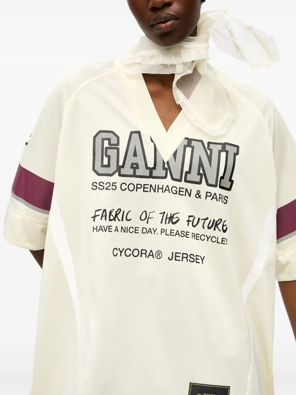 GANNI Future mesh T-shirt Beige