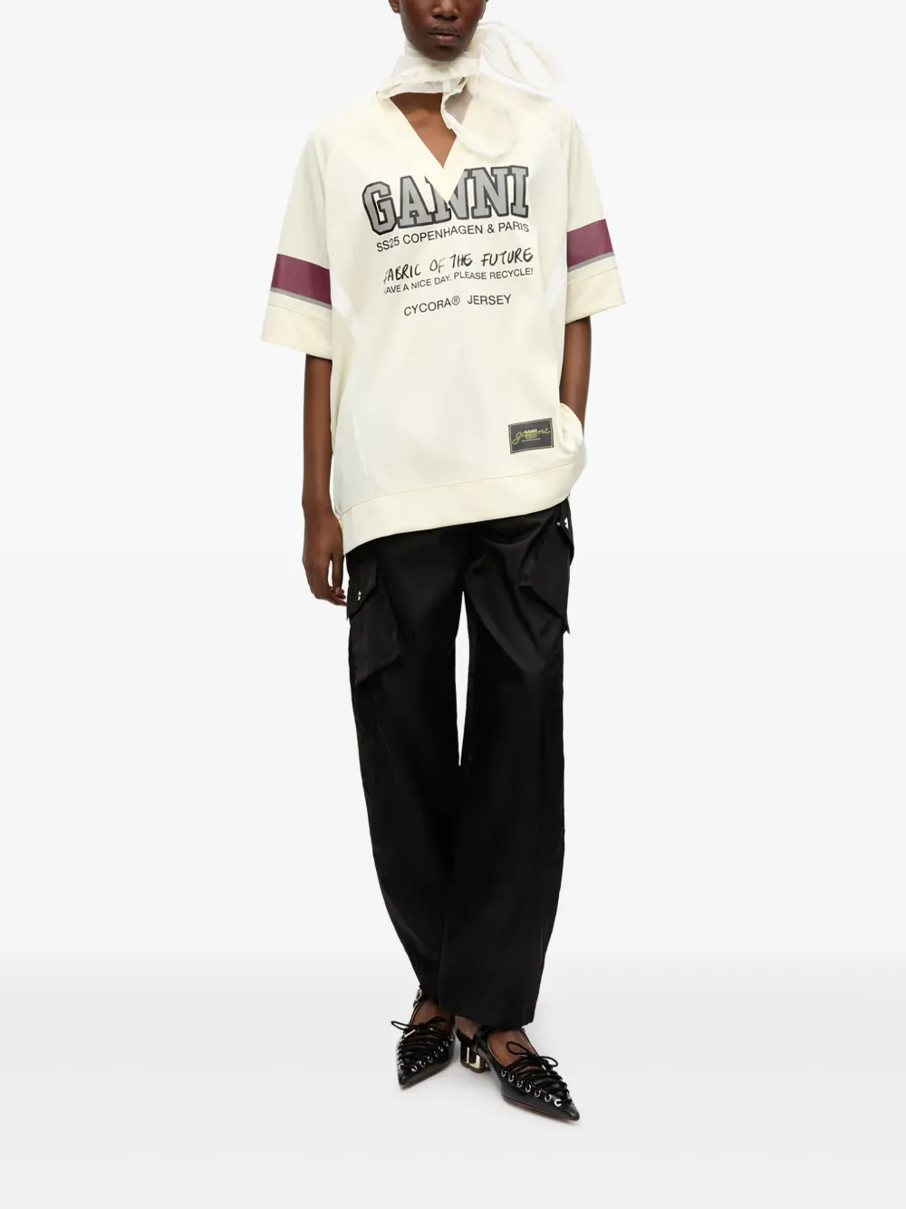 GANNI Future mesh T-shirt Beige