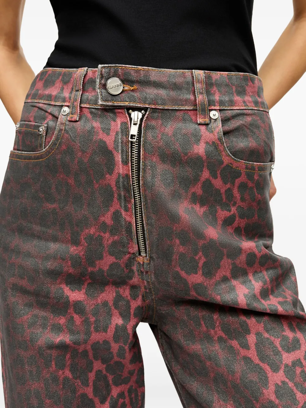 GANNI Jeans met luipaardprint Rood