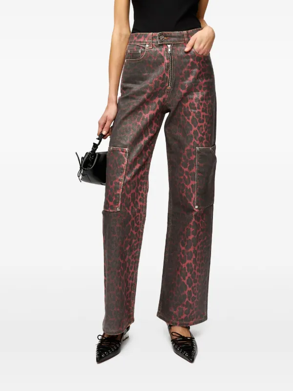 ★関税・送料込★【GANNI】レオパード柄 プリントデニム GANNI leopard-print Jeans | Red | FARFETCH