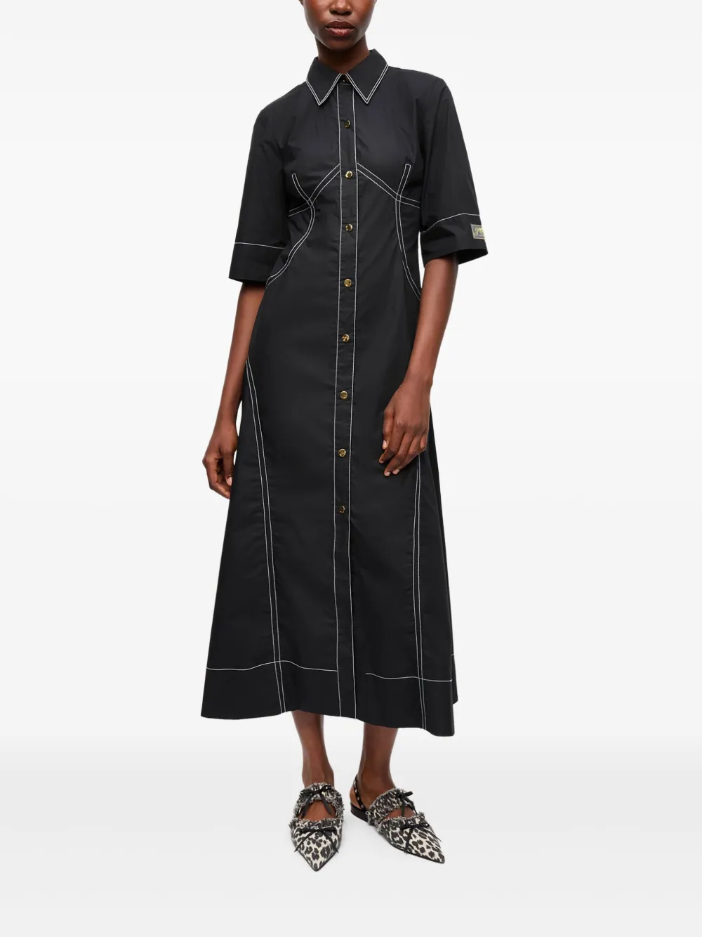 GANNI Blousejurk met contrasterende afwerking - Zwart