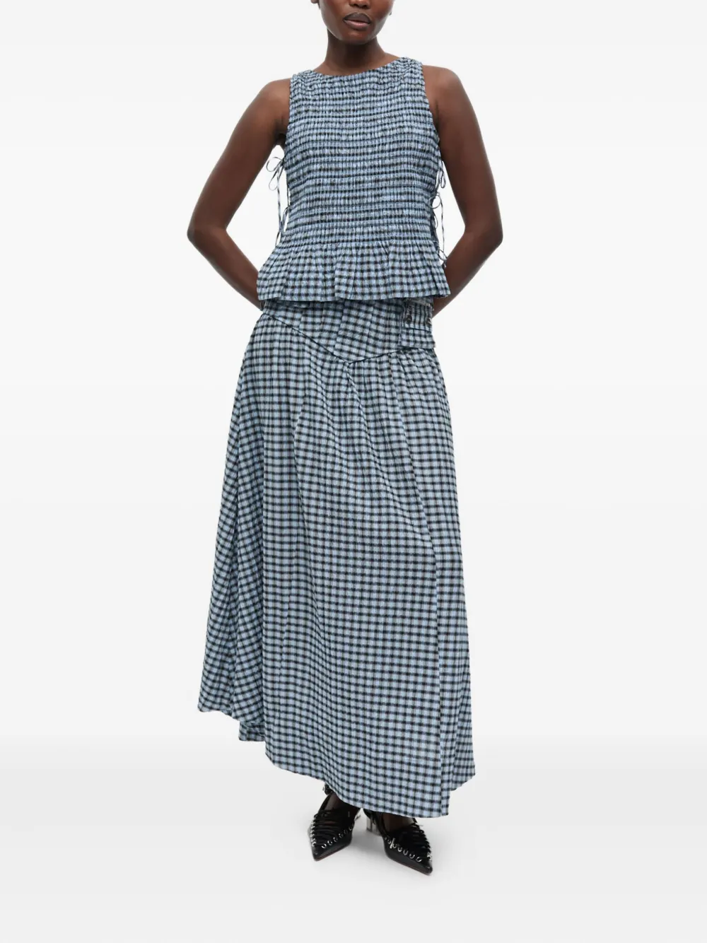 GANNI checkered top - Blauw