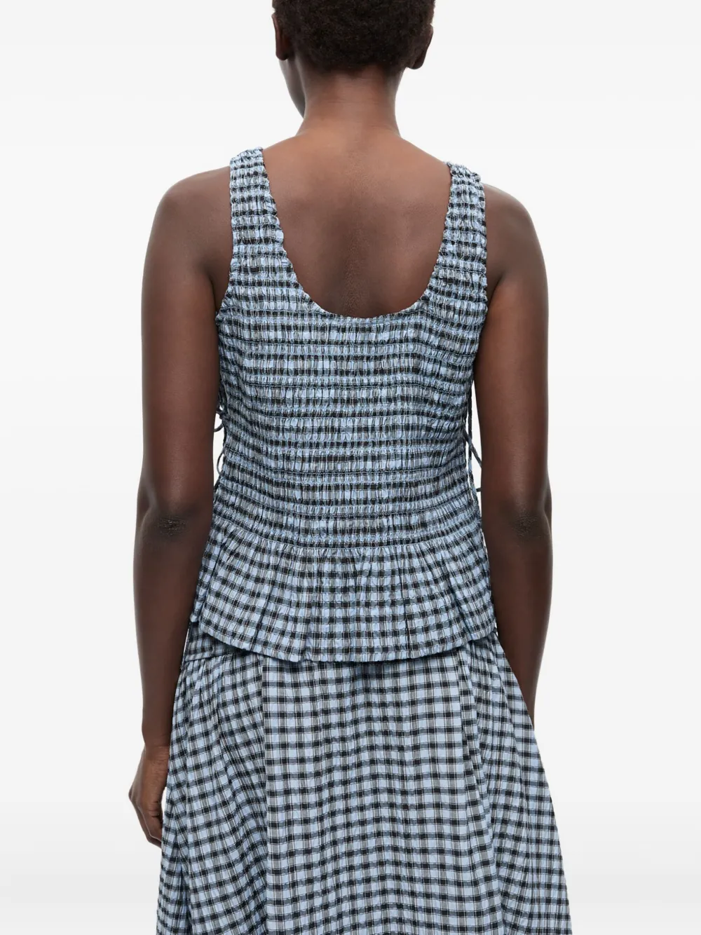GANNI Geruite top Blauw