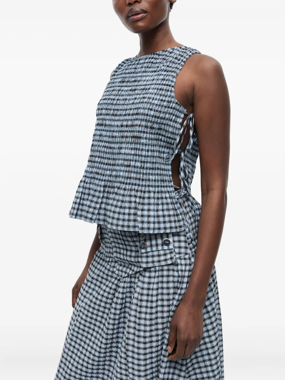 GANNI Geruite top Blauw
