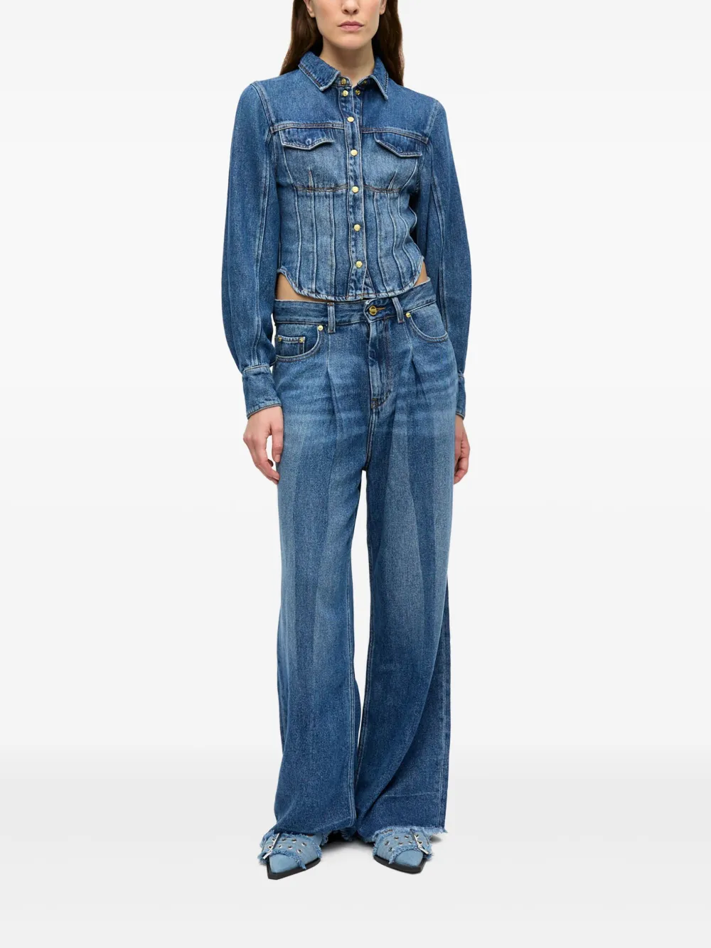 GANNI Jeans met wijde pijpen en applicatie - Blauw