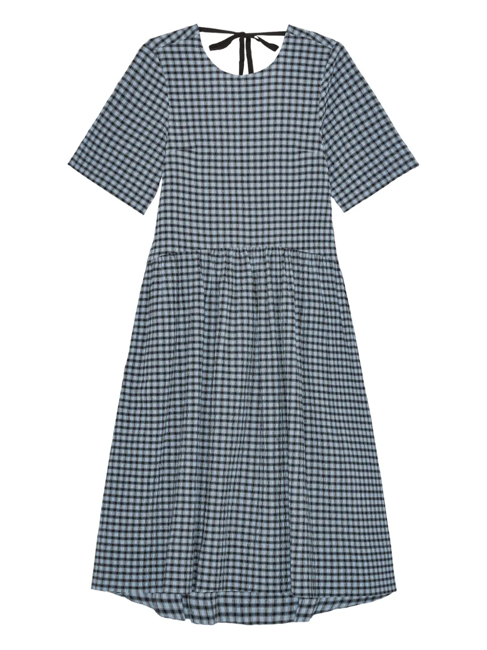 GANNI Geruite seersucker midi-jurk Blauw