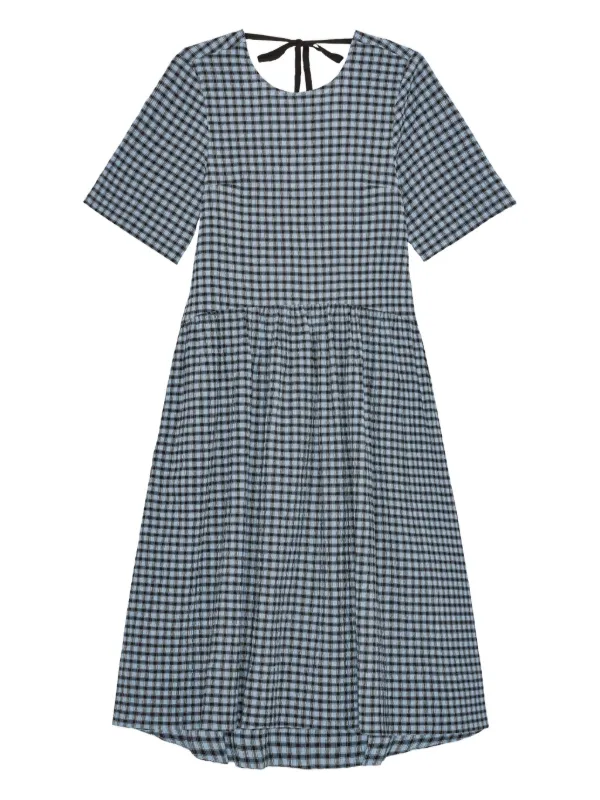 Ganni Checked Seersucker Midi Dress - Blue