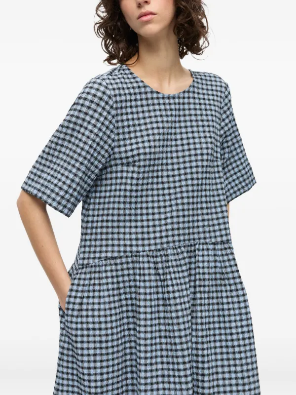 princess polly baby blue dress GANNI Checked Seersucker Midi Dress | Blue