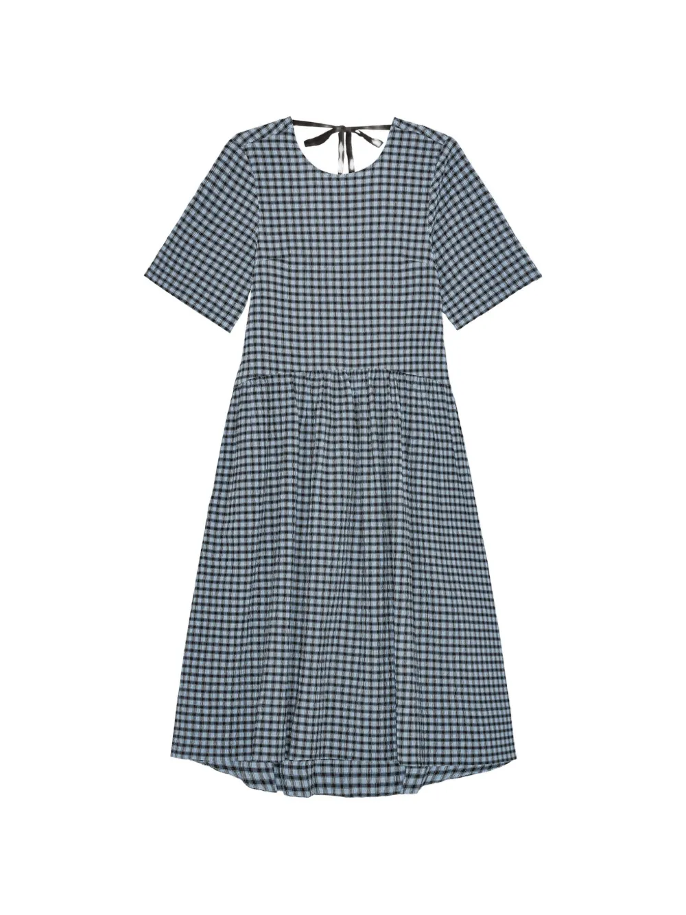 GANNI Geruite seersucker midi-jurk Blauw