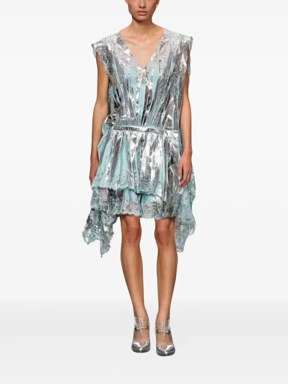Rabanne lace-trimmed metallic dress - Zilver